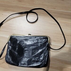 HOBO Black Leather Crossbody with Gold-Tone Frame